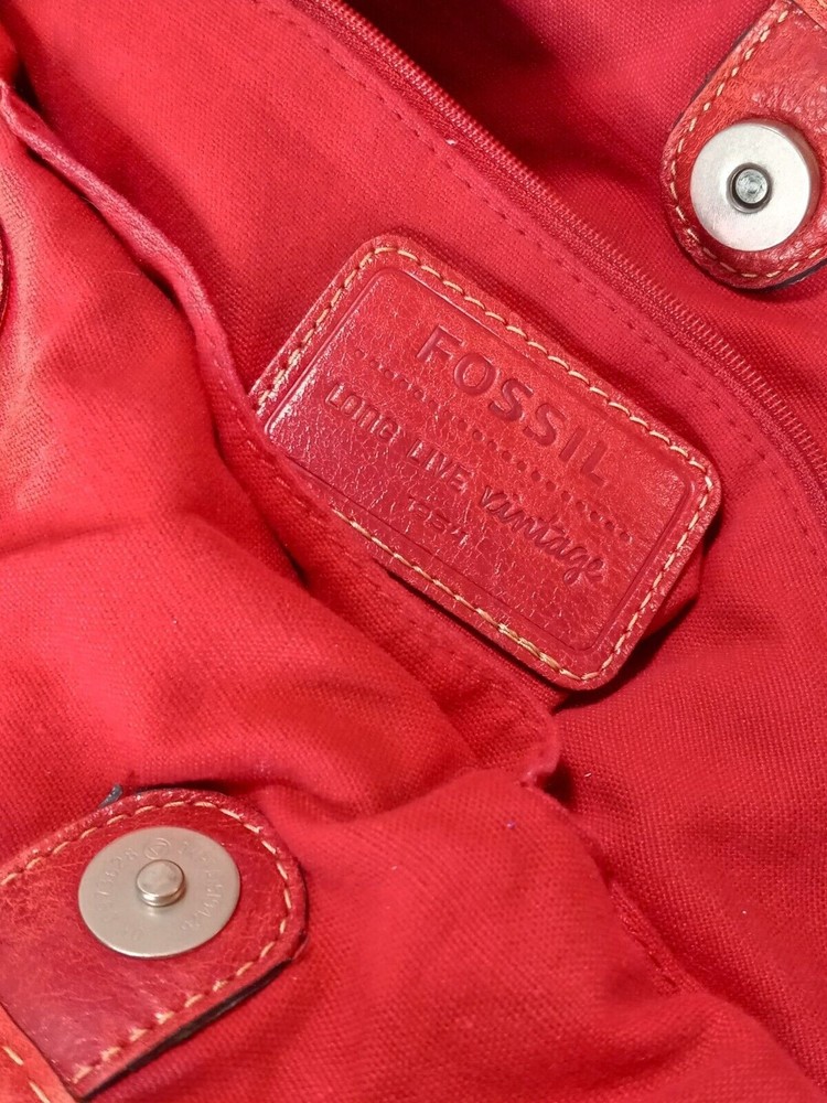 FOSSIL HATHAWAY Red Glazed Leather Shopper Tote Shoulder Handbag Purse Medium - Picture 3 of 5